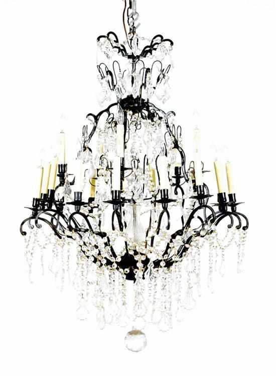 Appraisal: Italian iron and crystal twenty-light chandelier scrolling arms with prisms