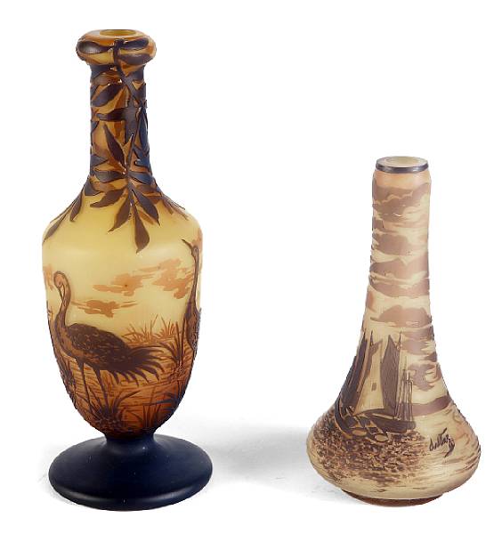 Appraisal: Two DeVez cameo glass Scenic vases early thc century each