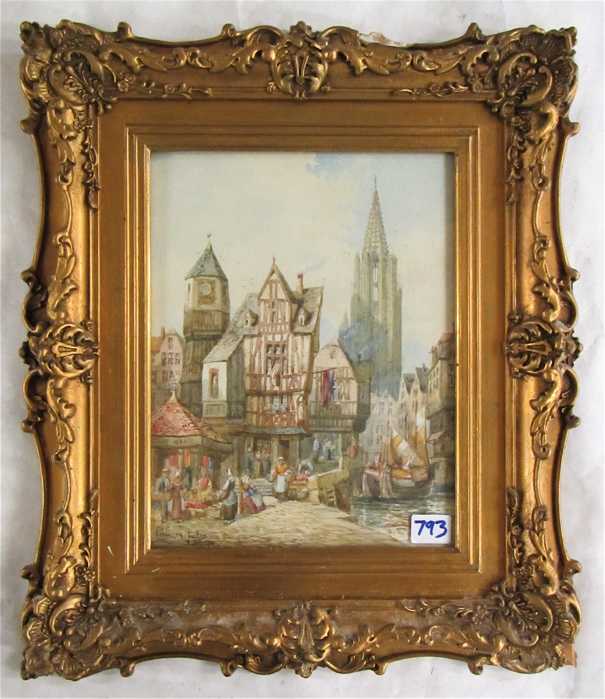 Appraisal: HENRI SCHAFER WATERCOLOR ON PAPER Germany France - Freiburg village