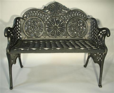 Appraisal: BLACK PAINTED CAST IRON GARDEN BENCH th century the scrolling