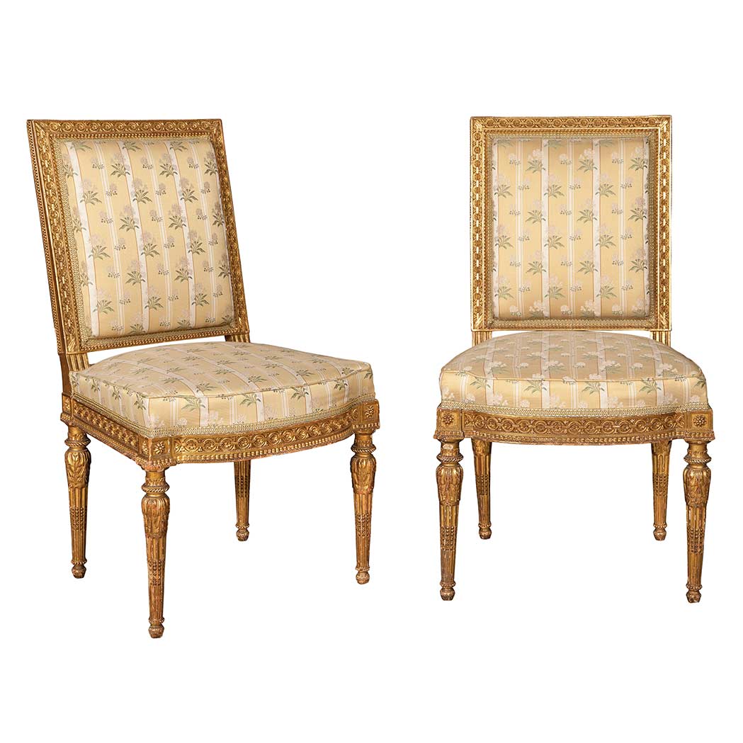 Appraisal: Pair of Louis XVI Style Giltwood Chaises a la Reine