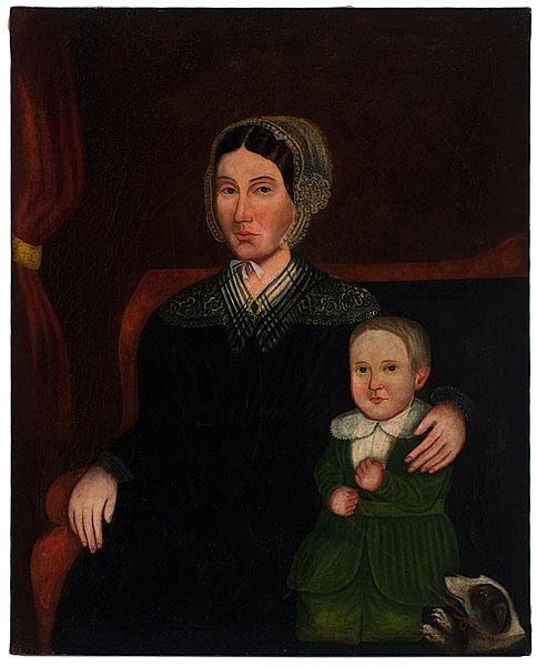 Appraisal: PORTRAIT OF WOMAN AND CHILD WITH DOG ATTRIBUTED TO SHELDON