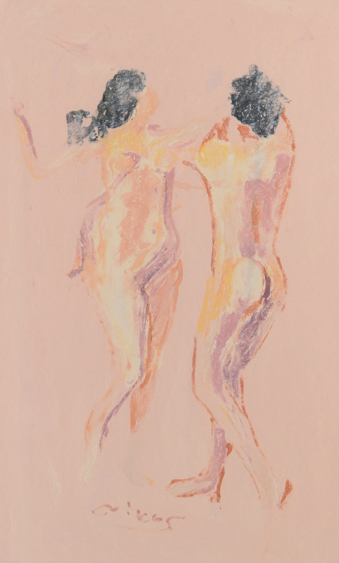 Appraisal: KYPRAIOS Nikos Greek - Nudes Dancing Mixed Media Artwork signed