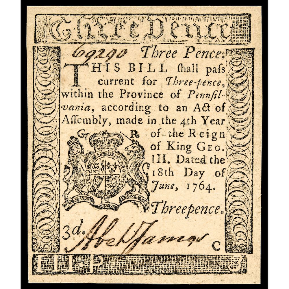 Appraisal: Colonial Currency GEM CU BENJAMIN FRANKLIN Printed Pennsylvania June Note