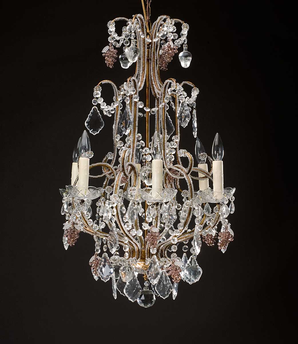 Appraisal: LOUIS XV STYLE CUT-GLASS SIX-LIGHT CHANDELIER Of cage form applied