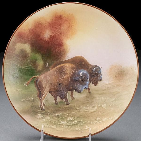 Appraisal: A HAND PAINTED NIPPON MOLDED BUFFALO PLAQUE A HAND PAINTED