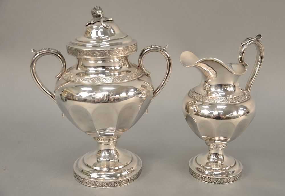 Appraisal: Two piece N Harding Boston silver tea set large creamer