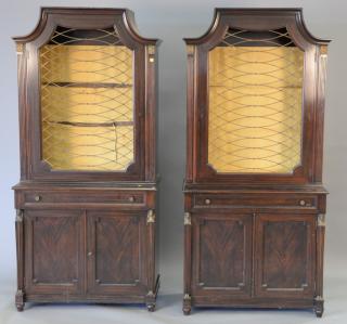 Appraisal: Pair of mahogany cabinet each in two parts with grillwork