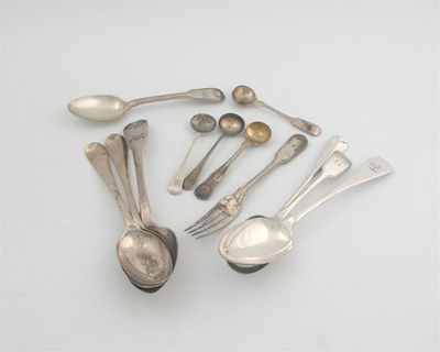 Appraisal: Mixed flatware four Queen Anne tablespoons Hanoverian with plain moulded