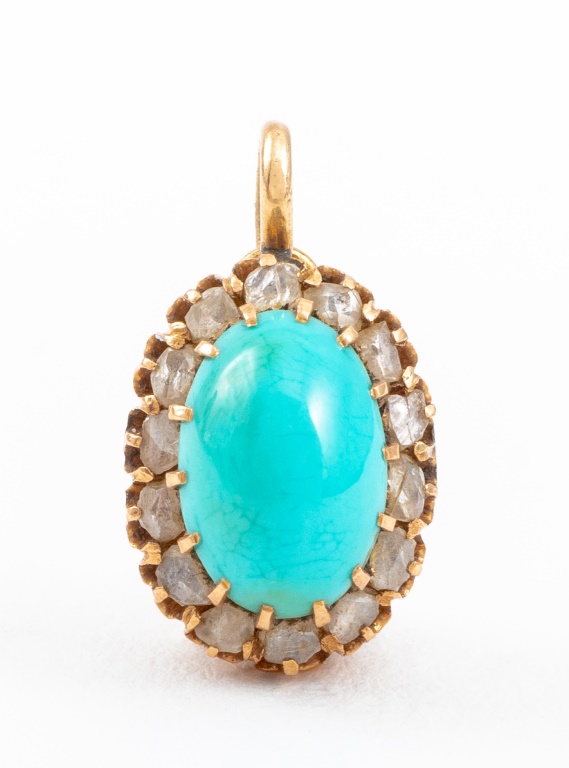 Appraisal: K YELLOW GOLD TURQUOISE DIAMOND PENDANT K yellow gold pendant