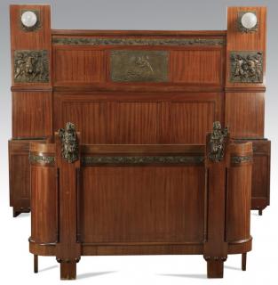 Appraisal: Italian mahogany bed w nightstands c Italian bed with built-in