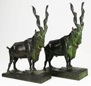 Appraisal: pr of animalier bronze bookends signed JEHU cast by Griffoul