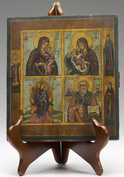 Appraisal: RUSSIAN ICON Four panel painted on wood ca x