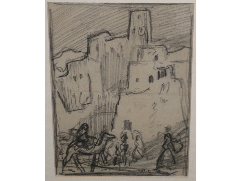 Appraisal: ALEXANDER GRAHAM MUNRO NORTH AFRICAN STREET SCENE Charcoal drawing signed