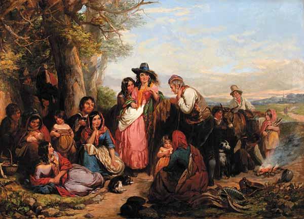 Appraisal: James Curnock R A British - The Gypsy Encampment oil