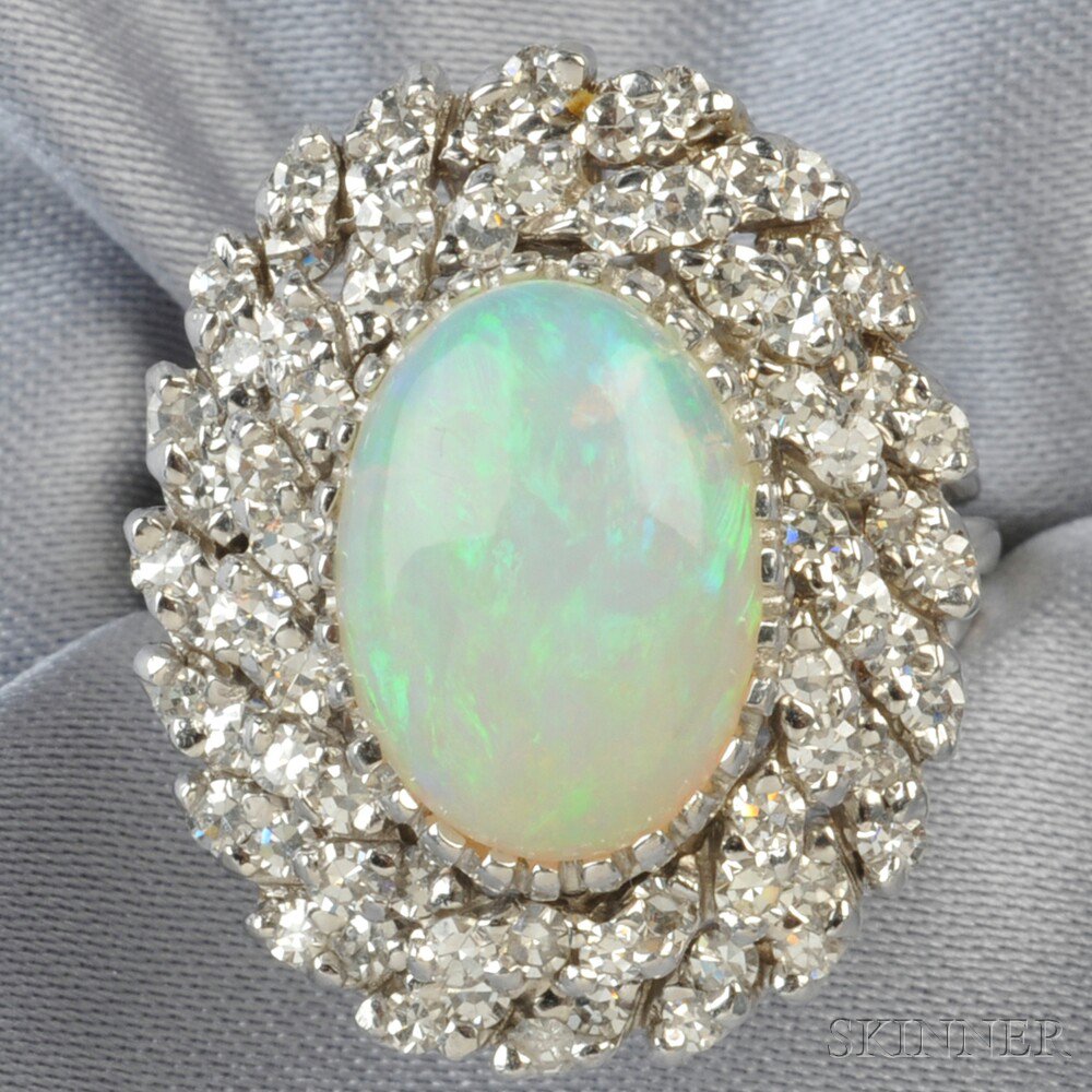 Appraisal: kt White Gold Opal and Diamond Ring set with a