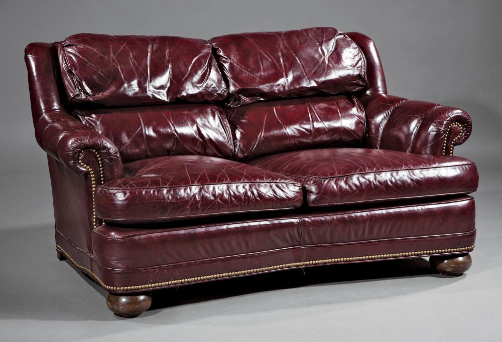 Appraisal: Contemporary Leather Love Seat en suite with previous lot h