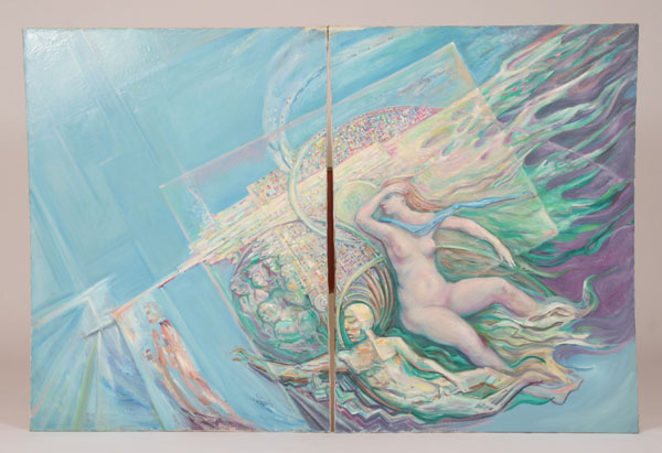 Appraisal: Robert Lohman American - Surreal ethereal bodies Diptych oil on