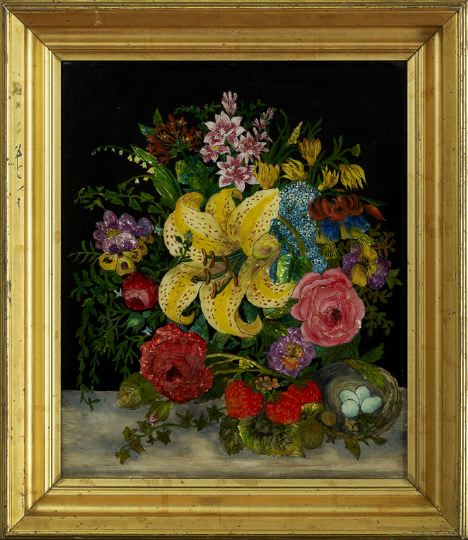 Appraisal: Large American Foil-Ground Eglomise Floral Still Life third quarter th