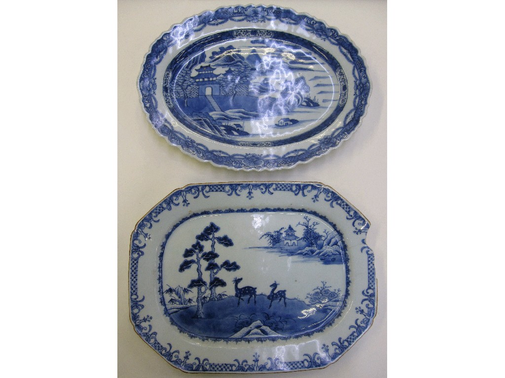 Appraisal: Two oriental blue and white ashets one with painted decoration