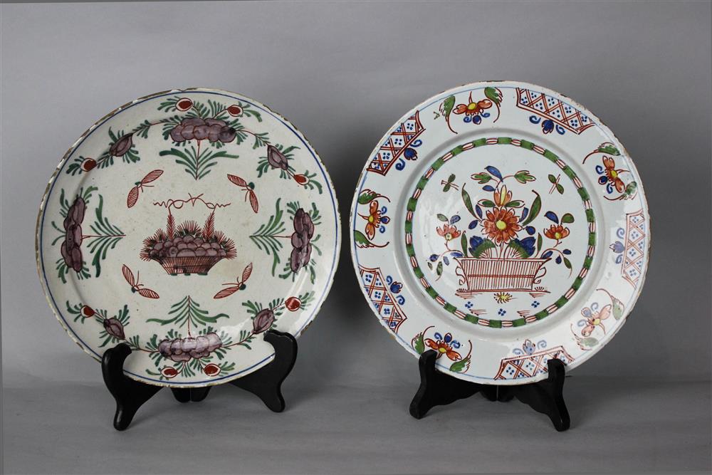 Appraisal: TWO DUTCH DELFT PLATES ca one with a basket of