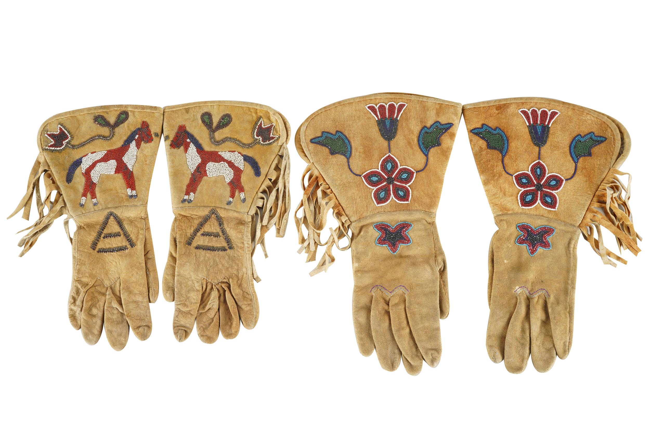 Appraisal: TWO PAIRS AMERICAN INDIAN BEADED LEATHER GLOVES the first pair