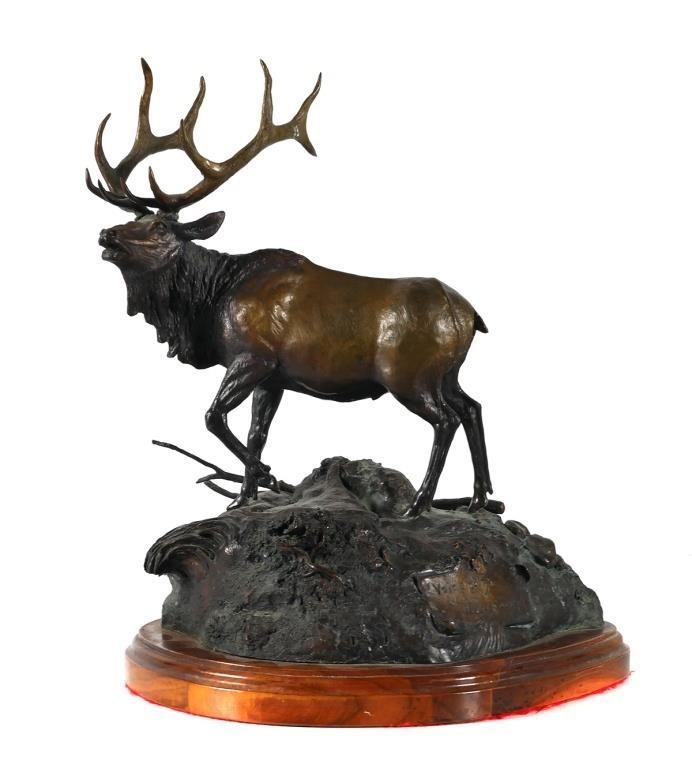 Appraisal: Bronze sculpture of an elk on rocky terrain by R