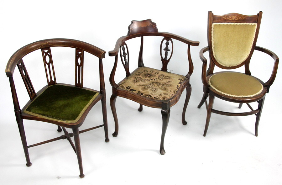 Appraisal: Three Edwardian inlaid chairs various