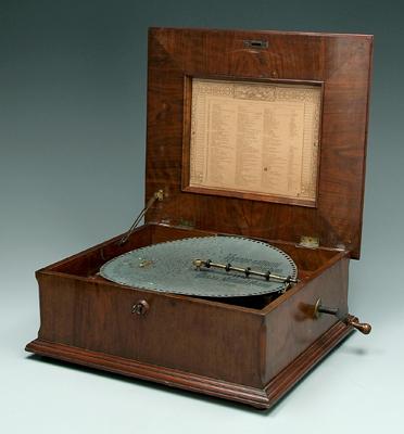 Appraisal: Solyphon Excelsior disk music box figured mahogany case original brass