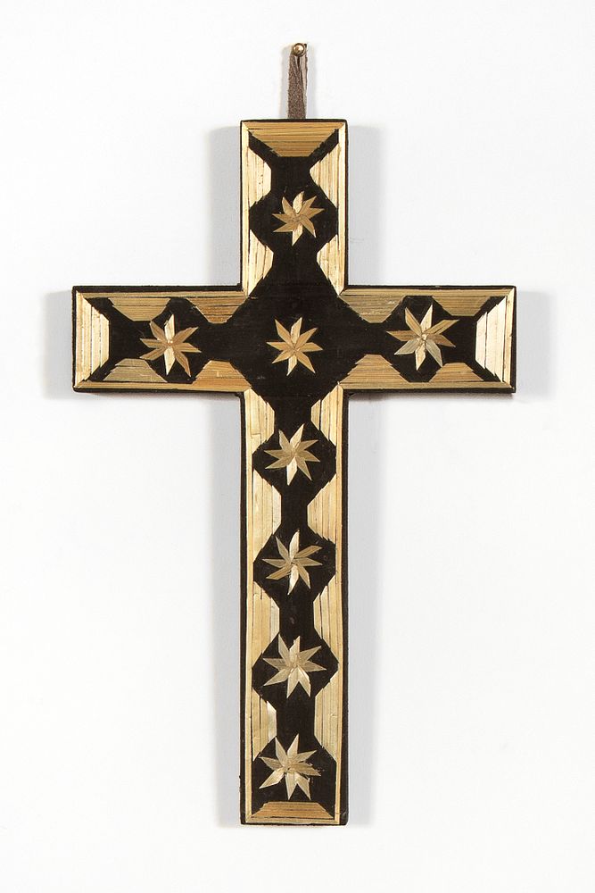 Appraisal: Paula Rodriguez Straw Applique Cross Paula Rodriguez - Straw Applique