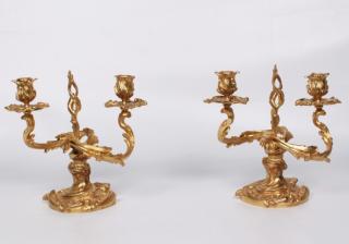 Appraisal: PAIR OF LOUIS XV STYLE DORE BRONZE LIGHT CANDELABRA PAIR