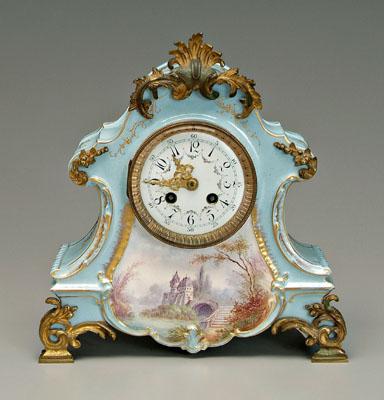 Appraisal: Ormolu-mounted French shelf clock ceramic with hand painted castle scene