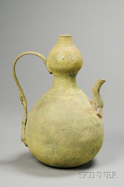 Appraisal: Bronze Wine Ewer Korea Koryo period th century double-gourd form