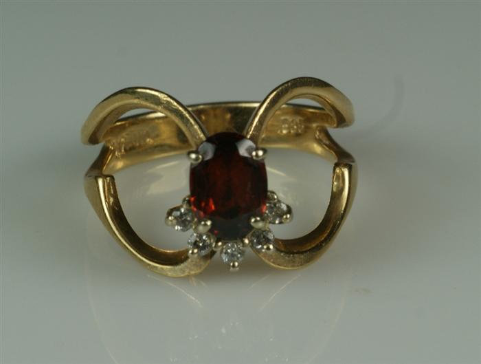 Appraisal: K YG garnet with diamond ring size dwt total weight