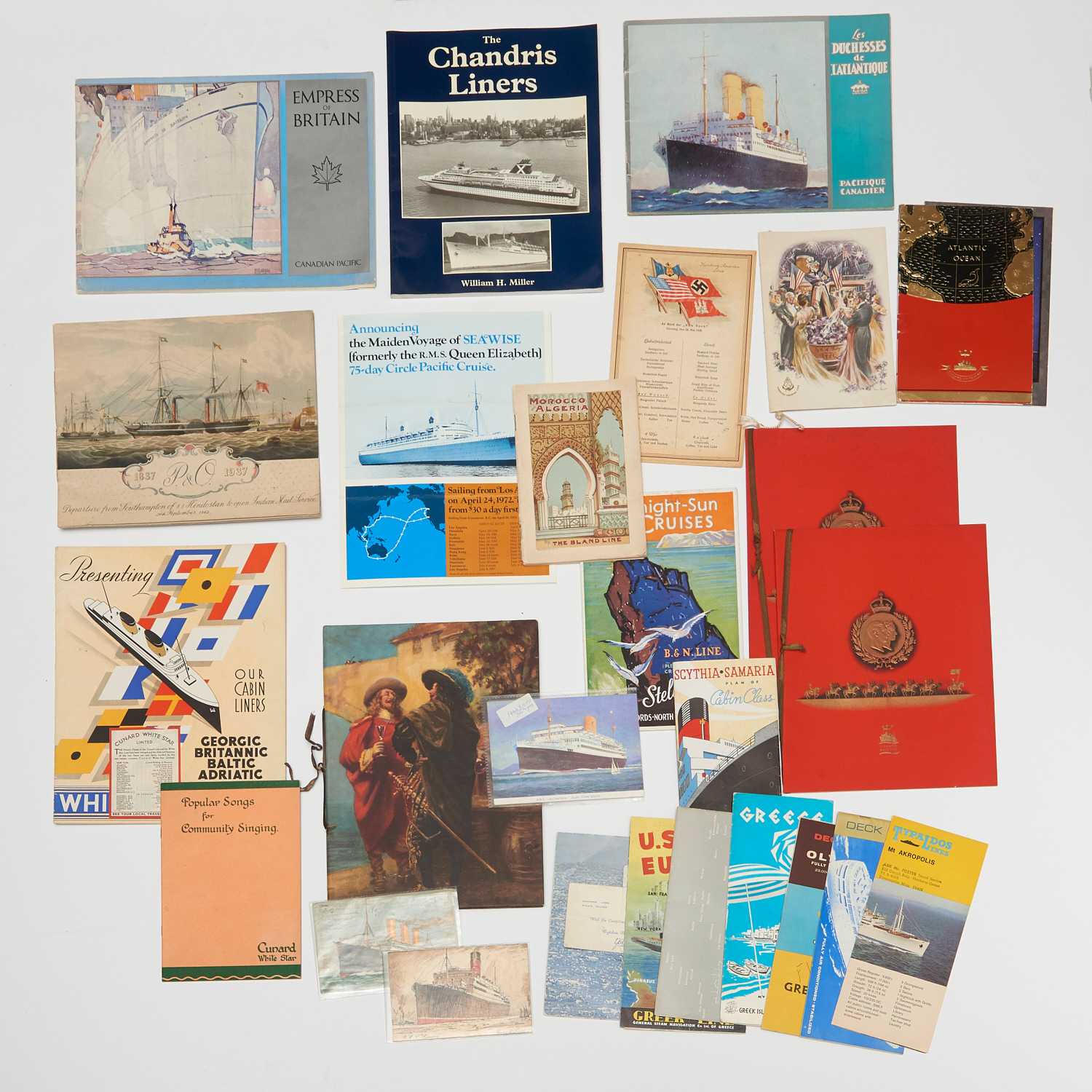 Appraisal: STEAMSHIP OCEAN LINER PAPER EPHEMERA ocean liner steamship brochures menus