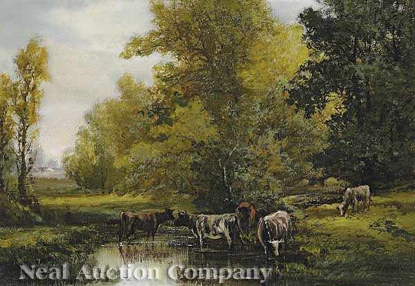 Appraisal: English School th c River Landscape with Grazing Cows oil