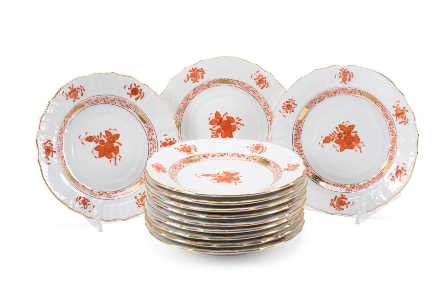 Appraisal: RUST CHINESE BOUQUET BREAD BUTTER PLATES Herend Hungarian set of