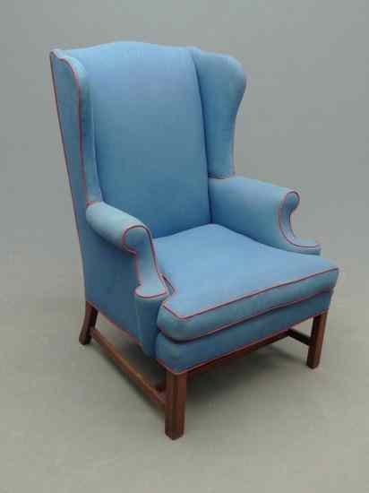 Appraisal: Chippendale style molded leg wing chair '' Seat Ht ''