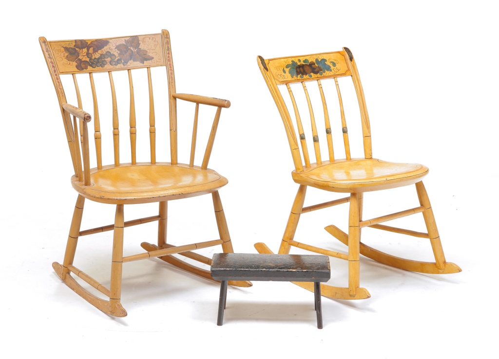 Appraisal: Mid th century mixed woods Pair of bamboo turned rockers