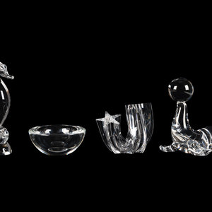 Appraisal: Four Steuben Glass Articles comprising a seal with a ball