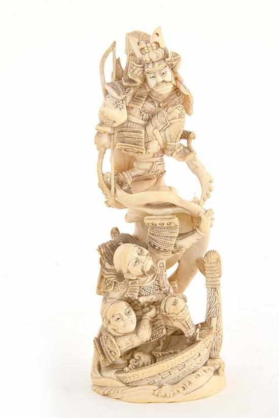 Appraisal: Japanese carved ivory okimono th century intricately carved scene of