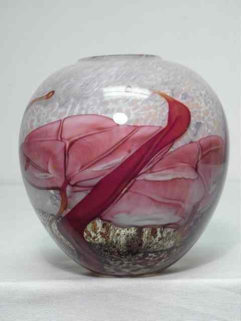 Appraisal: Richard Satava floral art glass vase Bulbous form with floral