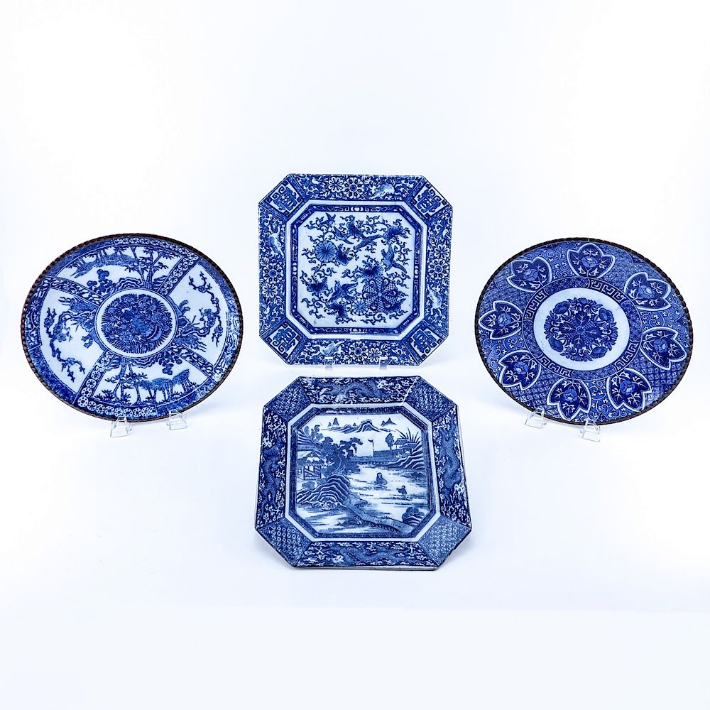 Appraisal: Four Chinese Blue White Pottery Chargers Unsigned Good condition Largest