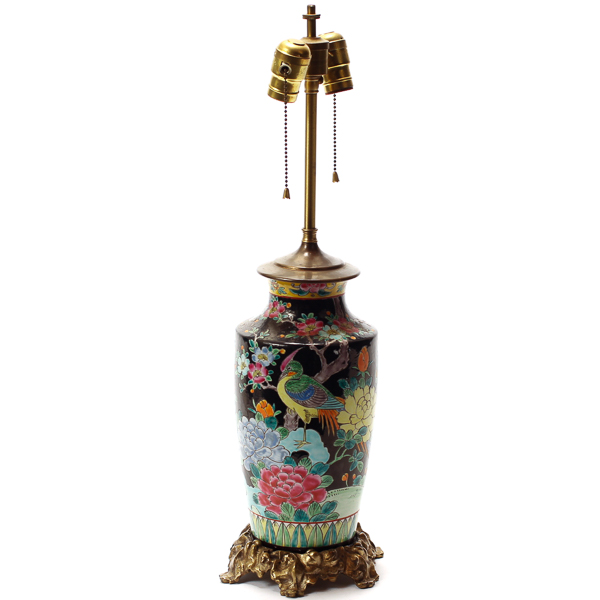 Appraisal: Japanese porcelain enameled vase converted lamp with painted bird and