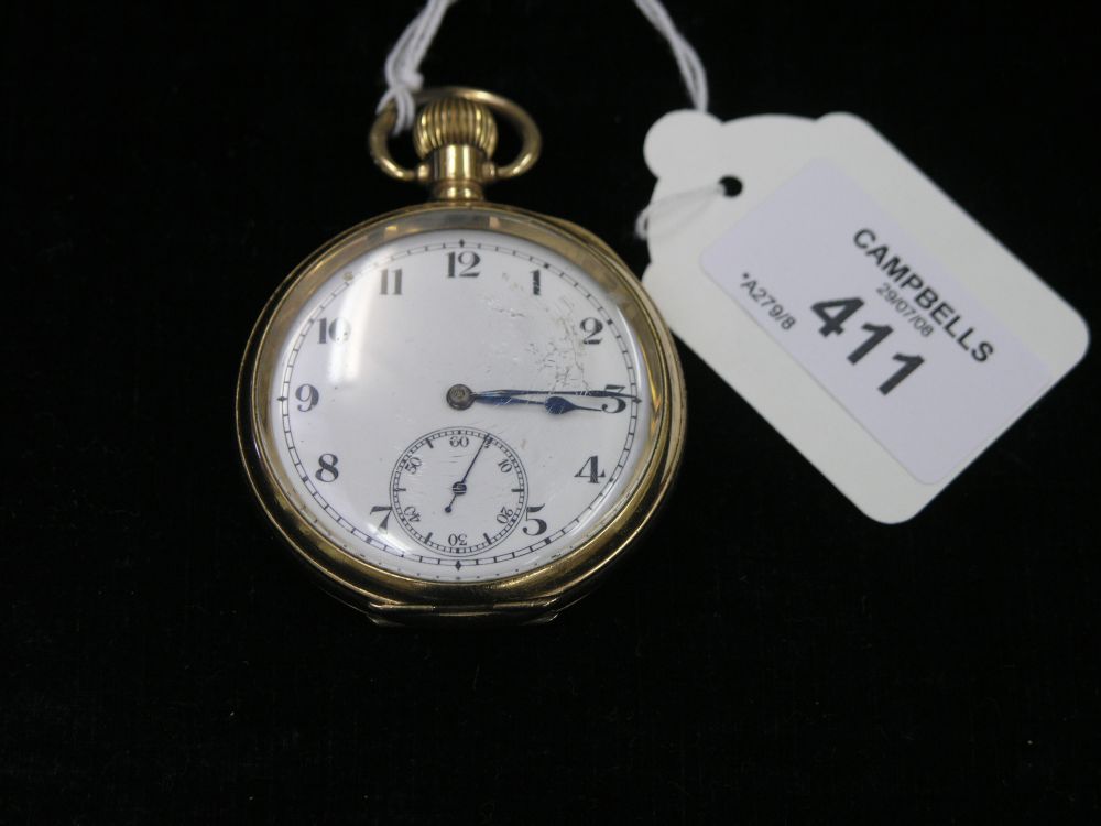 Appraisal: A gold plated hunter pocket watch with enamelled dial