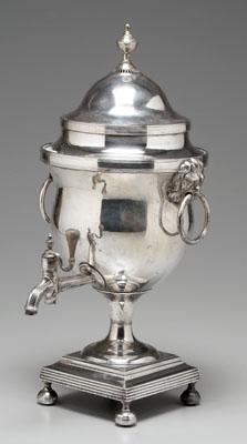 Appraisal: Silver plated hot water urn urn body and finial lion