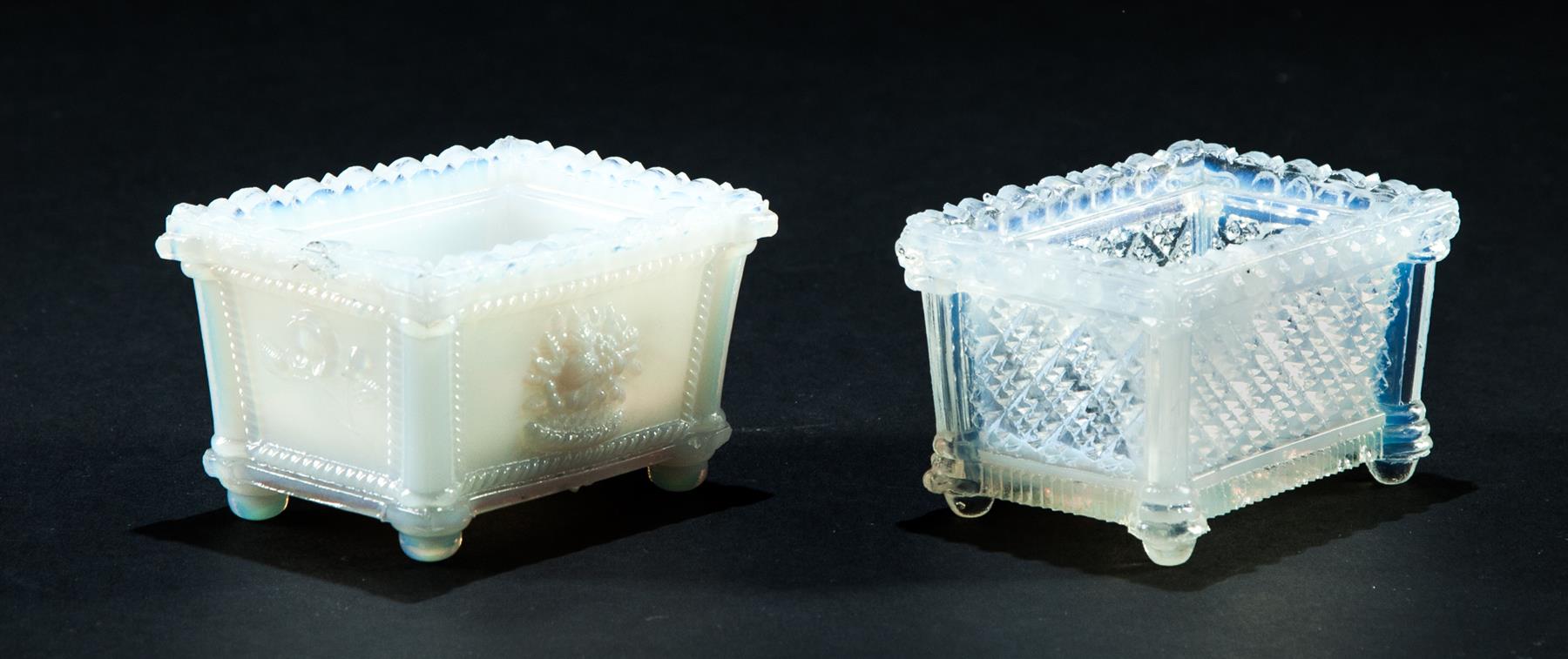 Appraisal: TWO OPALESCENT LACY GLASS MASTER SALT TUBS American nd quarter-