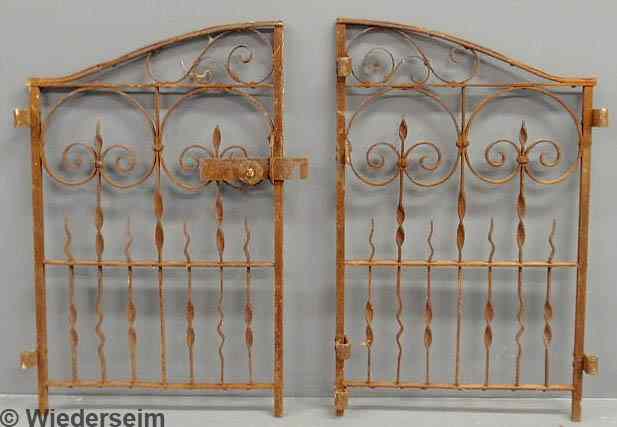 Appraisal: Two-piece wrought iron decorative garden fence gate h x w