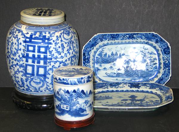 Appraisal: Four blue and white porcelains including a pair of small