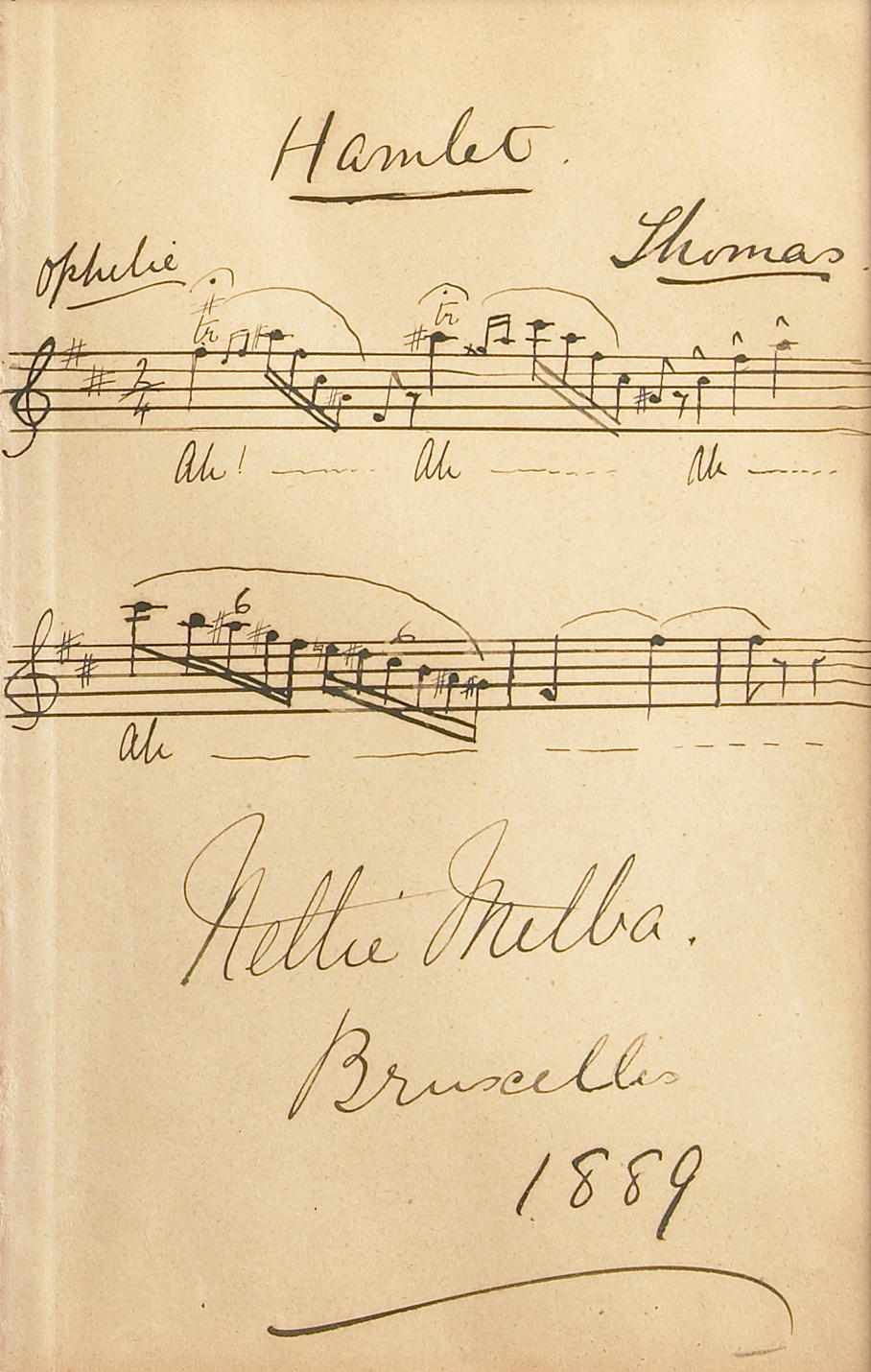 Appraisal: MELBA NELLIE - Autograph Musical Quotation Signed ''Nellie Melba'' p